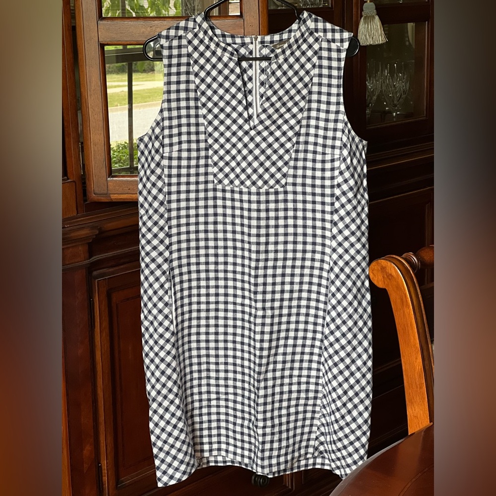 Tommy Bahama Blue & White Check Linen Dress Size Medium